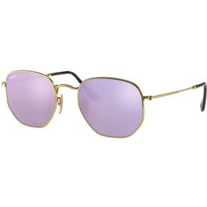 Ray Ban Gold Lilac Violet Flash Lense Hexagonal Arista Frame Made in Italy